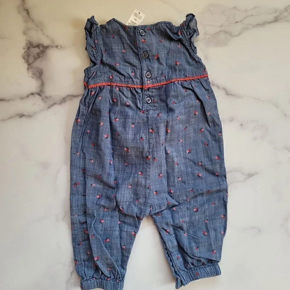 Romper Carters 6 month 100% cotton pant floral denim chambray blue